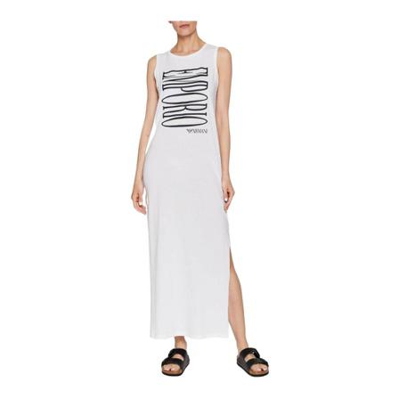 Emporio Armani TS long Kjole with big logo Hvid, Dame