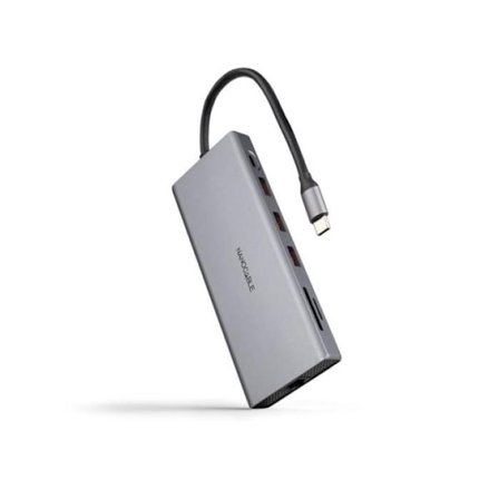 Docking Tipo-C Nanocable 10.16.4612- 3xUSB- 1xUSB Tipo-C- 2xHDMI 4K- 1xDisplayPort- 1xRJ45- 1xKortlæser- 1xJack 3.5- 1xUSB