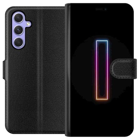 Kompatibel Tegnebogsetui til Samsung Samsung Galaxy A54 Minimalistisk neonbogstav I i regnbuefarver mod mørk baggrund