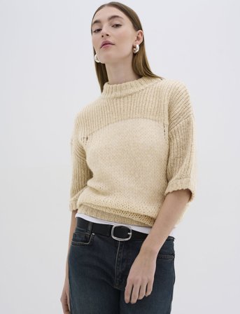 My Essential Wardrobe Lingomw Knit Blouse Ss - Beige - XS