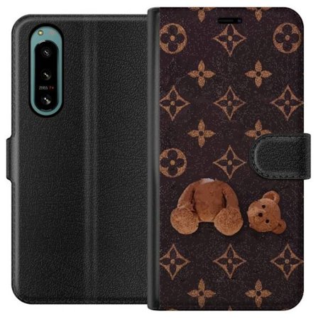 Kompatibelt Plånboksfodral till Sony Sony Xperia 5 IV Grafiskt monogrammönster med en stiliserad nalle i konstnärlig stil