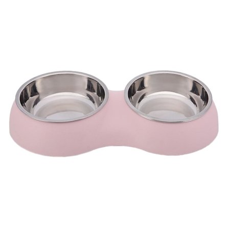 Hundemad Dobbelt Skål Rustfrit Stål Vand og Mad Ophøjede Skåle, Kæledyr Foderskåle(pink)