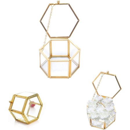 Geometrisk Smykkeskrin, Små Guldfarvede Smykkeskrin i Glas, Dekorativt Krystalsmykkeskrin til Halskæder, Ringe, Armbånd
