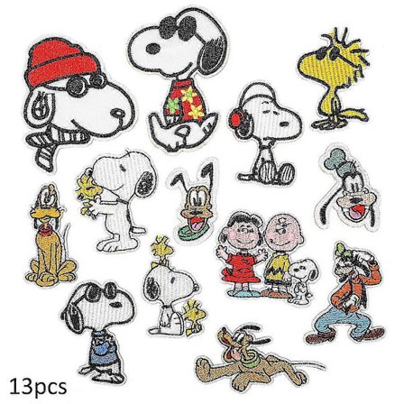 13 st Snoopy Cartoon Broderade DIY Sy På/Stryk På Applikation Reparationslapp