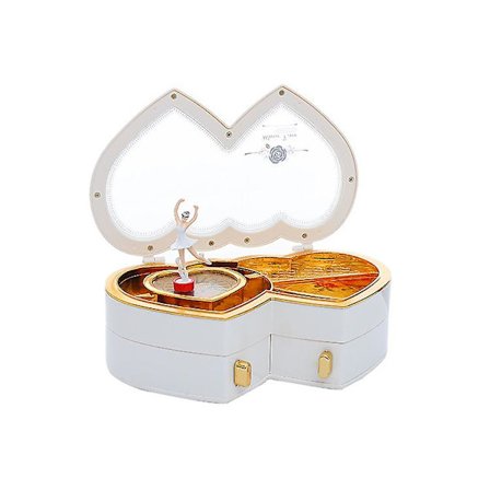 Hjärtformad musikalisk smyckeskrin, musikalisk smyckesförvaringslåda med dansande flicka