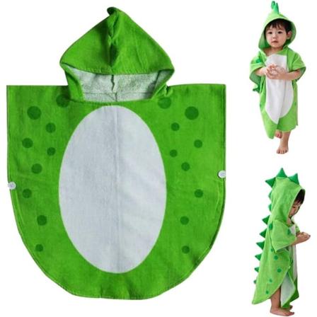 Hettehåndkle for baby, bomullsdinosaurmønster Søt badehåndkle Barneskjorte Strand Svømming Hetteponcho for babyer Gutter Jenter (Grønn)