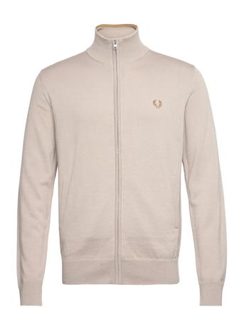 Classic Zip Cardigan Knitwear Full Zip Jumpers Beige Fred Perry*Betinget Tilbud