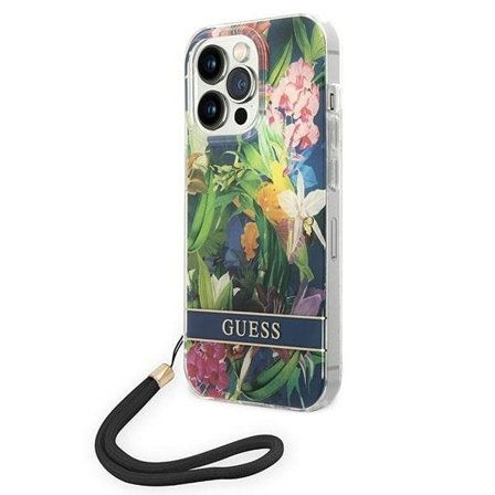 Guess GUOHCP14LHFLSB iPhone 14 Pro 6.1 "sininen / sininen kovakotelo Kukkahihna
