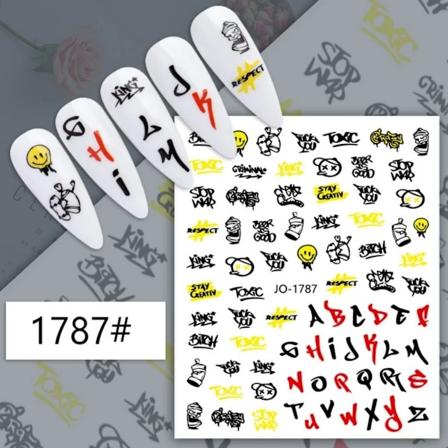 Graffiti Neglekunst Klistermærker Kærlighed Skull Head Cross Sjove Udtryk Tegneseriefigurer Bogstav Tekst Design Negle Dekoration Decals 1787