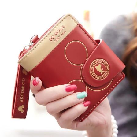 Naisten lompakko kolikkokukkaro Lyhyt vetoketju korealaistyylinen Pu Pehmeä Söpö sarjakuva opiskelija naisten korttikotelo Red