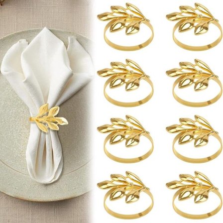 8 stk. guld servietringe, guld servietspænde