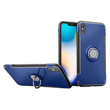 iPhone Xs Max kickstand Bilbon fiber texture combo case - Mørkeblå Blue