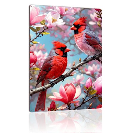 Kardinalfugle Metalskilt Rød Fugl Blomster Vægkunst Vintage Blikskilt Plade Til Blomster Vægdekoration Gave