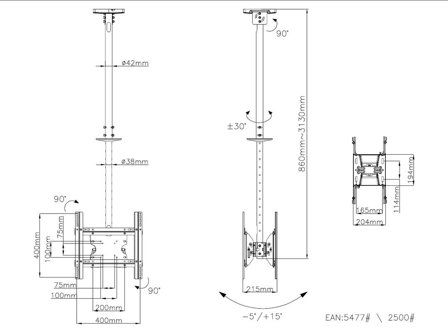 Multibrackets M Public 3000 monteringssett - rygg mot rygg - for 2 LCD/plasma-paneler - medium - hvit, RAL 9016