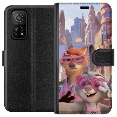 Yhteensopiva Lompakkokotelo Xiaomi Xiaomi Mi 10T Pro 5G Animoituja eläimiä aurinkoisessa kaupunkiympäristössä, joilla on pinkit aurinkolasit ja p