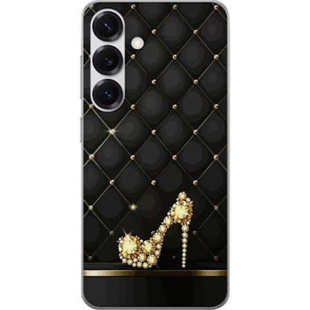 Kompatibelt Mobildeksel til Samsung Galaxy S25 Gullig høyhælt sko med diamanter