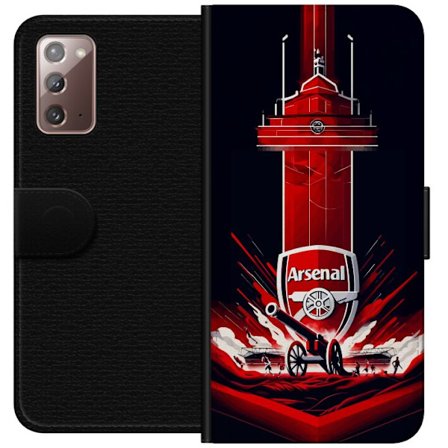 Yhteensopiva Lompakkokotelo Samsung Galaxy Note20 Arsenal-embleemi, jossa tykki ja stadionmotiivi voimakkaassa punaisessa ja valkoisessa urheilusuunni