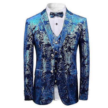 Miesten ylellinen paisley-kuvioinen kultainen kiiltävä painettu tyylikäs slim fit -napillinen bleiseritakki f74