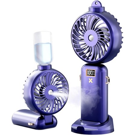 Bærbar Vifte, Mini Håndholdt Vifte med Vannspray 3000mAh Oppladbart Batteridrevet Dusjvifte med 5 Hastigheter, 90° Sammenleggbar