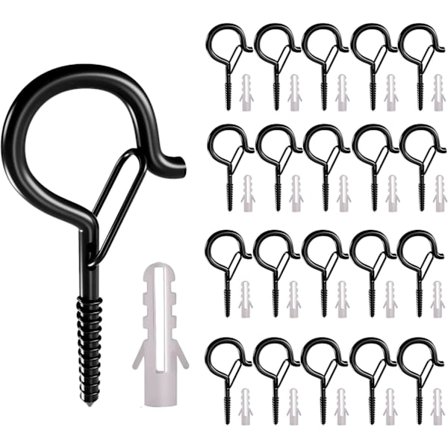 20-pakks skruekrok i metall med sikkerhetslås - perfekt for å henge opp utendørslys, julelys