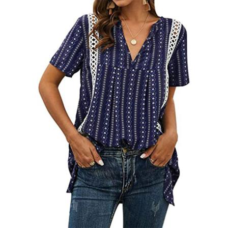 Dam V-ringad T-shirt Med Print