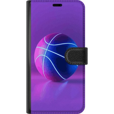 Kompatibelt Plånboksfodral till Samsung Samsung Galaxy A56 Basketboll affisch neon boll sportkorg färgglad lila blått glöd retro design atlet kons