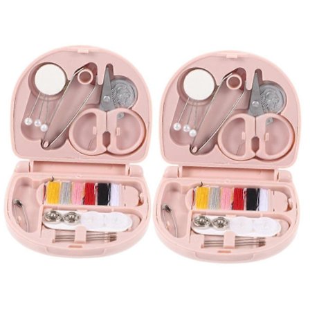 2 sæt Mini Sykit Opbevaringsboks til Rejse Syværktøj med Rum til Nåle, Knapper, Saks og Mere