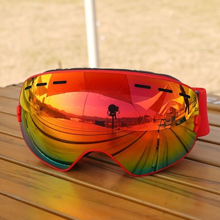 Klassiska Högkvalitativa Skidglasögon, Dubbla Lager Linser, Halkfri Rem med Silikongrepp [DB]