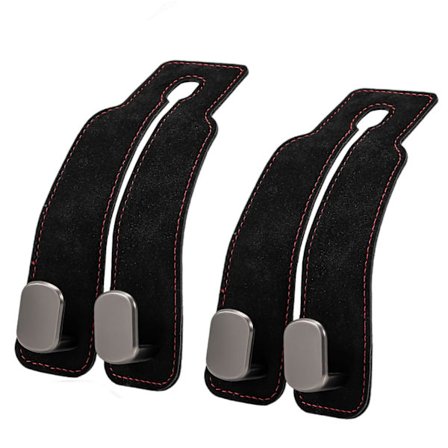 Suede Bil Nakkestøtte Kroge 2-pak: Dobbelt Krog Organizer til Tasker, Punge & Opbevaring i Bilen (Sort/Grå/Brun)
