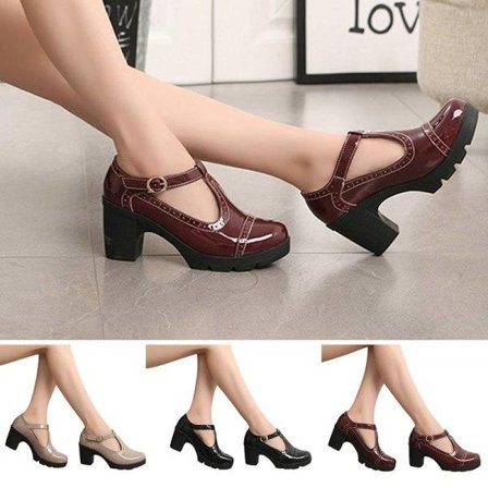 Dam Retro Brogue Lolita Oxford Skor Blockklackar Vinröd, 42