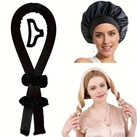 5-delt sett med krølltang uten varme med sateng nattlue, hårbånd og hårspenner for alle hårtyper