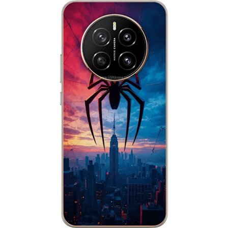 Yhteensopiva Puhelinkuori Honor Honor Magic7 Tyylikäs hämähäkki kaupungin horisontin yläpuolella dramaattisessa auringonlaskussa, graafinen fanta