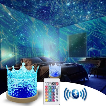 Nordlys Lampe, Havbølgeprojektor med 16 Fargeskiftende Moduser, Bluetooth APP & Fjernkontroll for Soverom, Fest, Gaming Ro