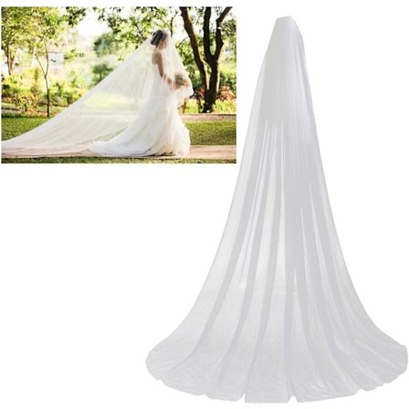 3 meter langt brude-slør i tyl med kam (hvid)