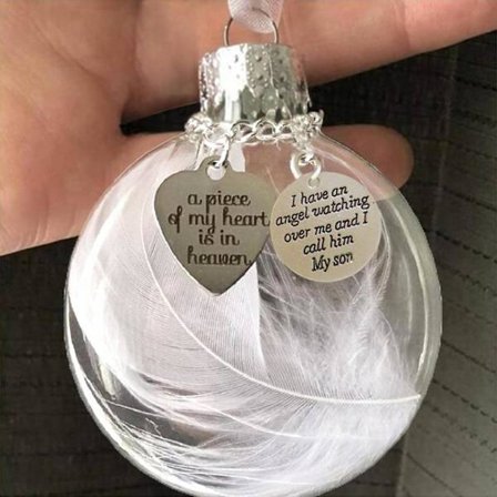 Klar Julekule Fjærball, En bit av mitt hjerte er i himmelen, 2,4''/60mm Rund Klar Plastkule Ornamenter Juletre Minnesmerke