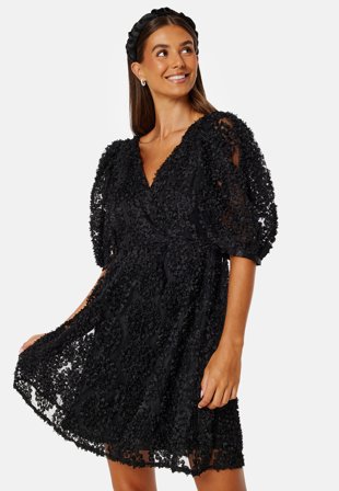 Bubbleroom Occasion - 3D Puff Sleeve Dress - Black - Kläder
