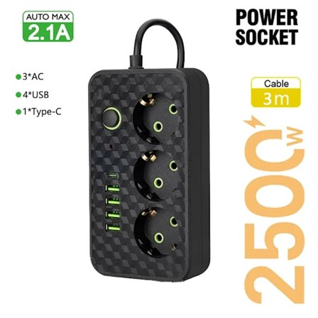 EU Pluggkontakt 4 Uttak Elektrisk Kontakt Uten Skjøteledning Med USB Type-C Porter To spesifikasjoner