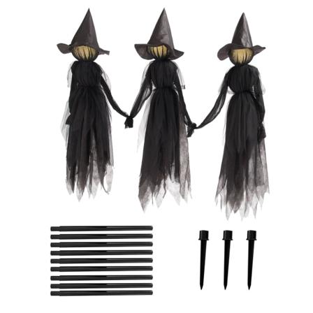 Halloween-dekoration Tre häxor i handdekoration 7-färgs ljusscen Spökatmosfär Rekvisita Trädgårdsdekoration 3pcs