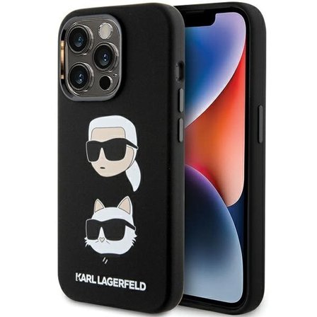 Karl Lagerfeld Silikoni Karl&Choupette Head kotelo iPhone 15 Pro - musta