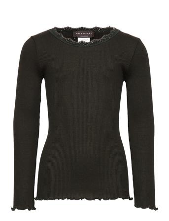 Silk T-Shirt W/ Lace Langærmet T-shirt Sort Rosemunde Kids