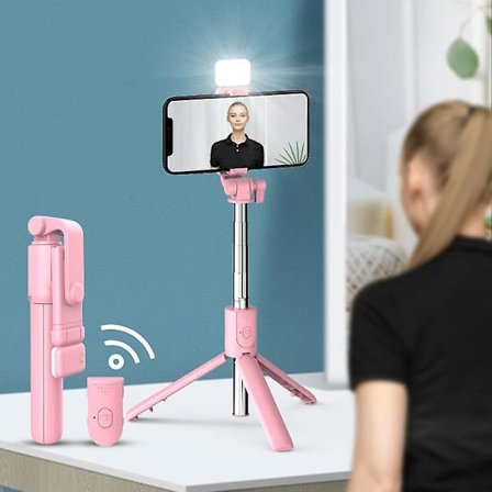 Foldbar Trådløs Selfie Stick med Justerbar Fylllys Bærbar (FMY)
