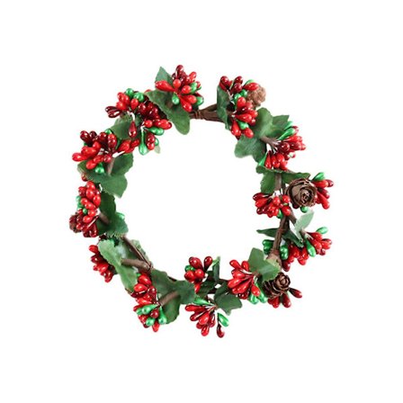 Julelysestager med Bær- og Koglekrans Lysring Glas Teelys Stager Dekorative Til Hjem Bryllup Stue Soveværelse Dekoration (FMY)