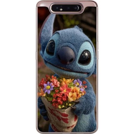 Kompatibelt Mobildeksel til Samsung Samsung Galaxy A80 Søt blå figur med store øyne som holder en fargerik bukett i varm og søt stil