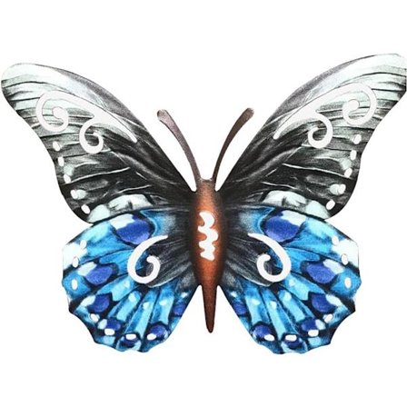 Metall sommerfugl veggdekor Smijern veggkunst 3D insekt vegg skulptur dekorativ jern veggbilde hage hengende dyrefigur blå, hagedekorasjoner