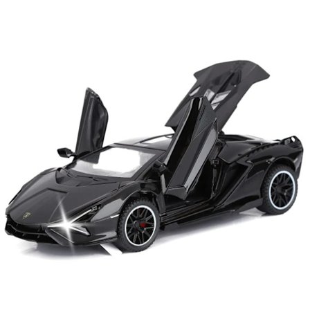 Leksaksbil Pojkar 3+ Metallmodellbil med Ljus och Ljud Bakåtdragningsbil (Svart)