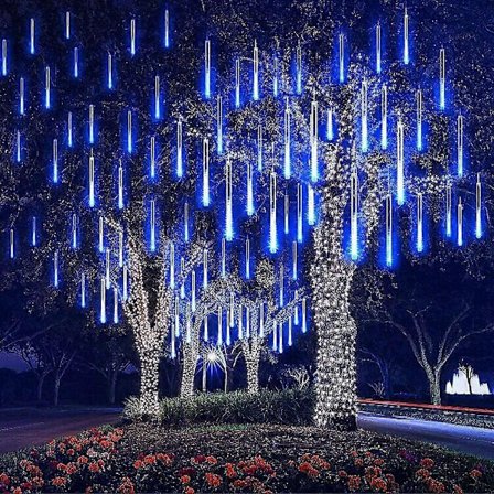 Sininen 30cm 8-putkinen meteori-suihku LED-valosarja – Vedenpitävä, häihin, jouluun