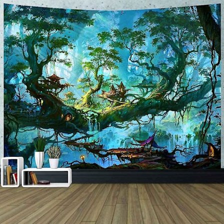 Fantasy World Väggbonad Sagobonad Nattscen Fantasy Skog Bonad Vattenfall Landskap Väggdekor Filt För Sovrum Vardagsrum 80x60