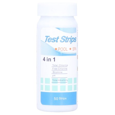 50 stk. 4-i-1 teststrips for svømmebasseng og spa-vann, klorfritt klor/brom pH-alkalitet