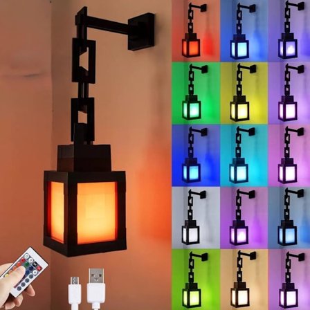 Piksellanterne Nattlys - 16-fargers RGB Fjernkontroll USB Oppladbar Design Kostyme Cosplay Nattbordslampe Ideell for Soverom Spillrom