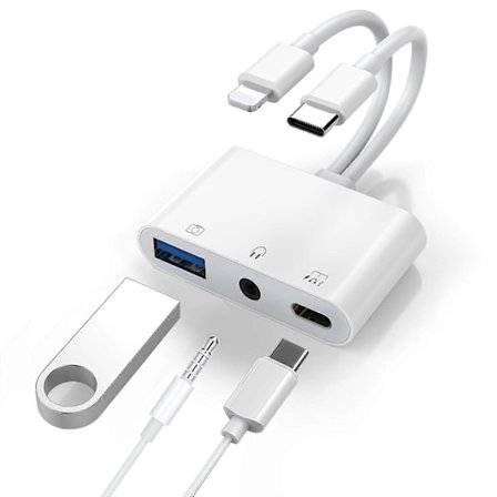 NK-109pro USB-C 8-Pin Dubbelkabel till 3,5 mm Ljud + USB + USB-C Kameraadapter OTG-Konverterare